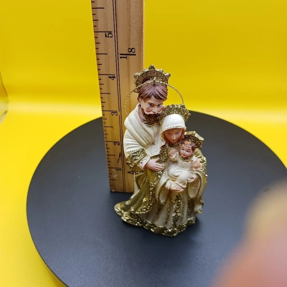 Holy Family Figurine Ornament In Gold & White